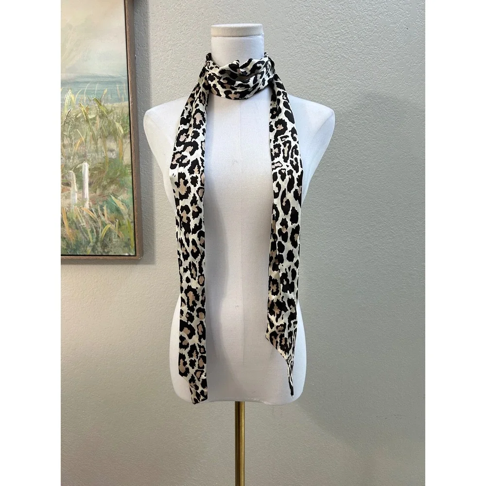 New York & Company 100% Silk Leopard Animal Print Skinny Scarf NWT